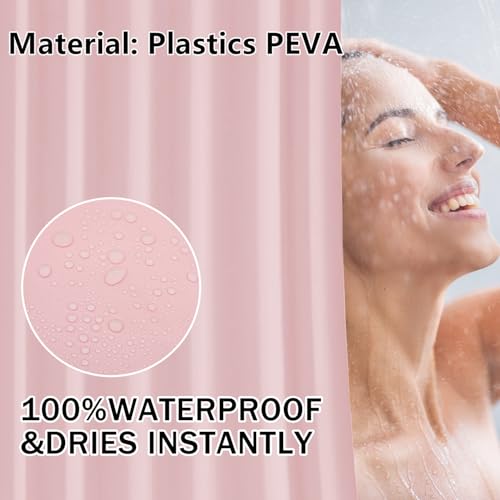 LUKDUNG 180x180 Badevorhang, Duschvorhang Anti-schimmel in Badezimmer, Vorhang für Badewanne Dusche aus Kunststoff Wasserdicht Waschbar, Waschbar PEVA Shower Curtain mit 12 Duschvorhangringe Rosa