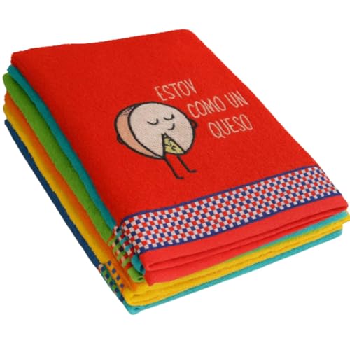 VELLORA Pack 6 Trapos y Paños Cocina Algodón Rizo - Muy Absorbentes- 50x50 cm - Multiusos -para Secar | Diseños Divertidos