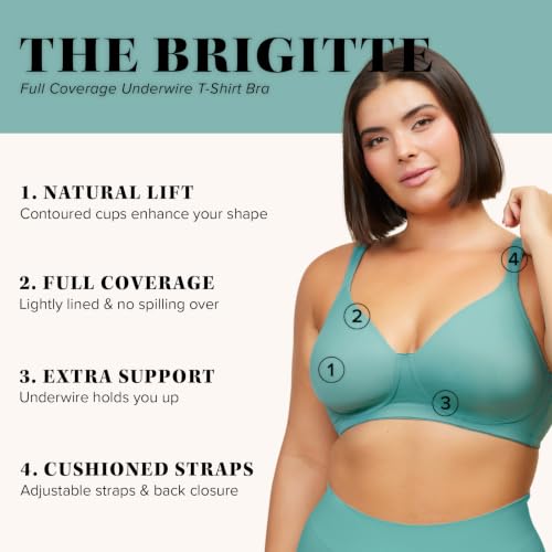 Image of Leading Lady, Brigitte Full Coverage, Underwire, Lightly Padded T-Shirt Bra, Side & Back Smoothing, Adjustable Straps,36A-54G