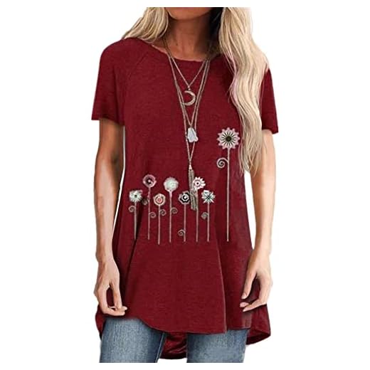 Camiseta feminina NP primavera verão flor manga curta gola casual comprimento, Licores, XG