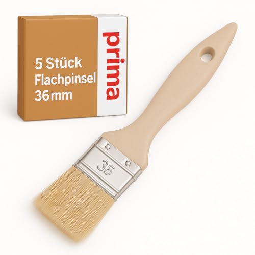 Lot de 5 pinceaux plats 36 mm | Pinceaux à peinture et à lasure | Qualité professionnelle | Poils synthétiques / naturels | Manche en bois | Pour vernis et lasures (5 pièces, 36 mm)