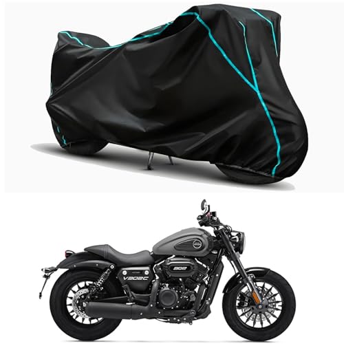 Image of Waterproof Bike Body Cover Compatible for | Keeway V302C Glossy BS6 | Taffeta Fabric, Sky Piping Design, Bottom Elastic Fit | Dustproof, Sun UV & Rain Protection for All Weather.