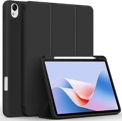 Folio Case with Tempered Glass Screen Protector for Huawei MatePad SE 11 2024, Tri-Fold Stand Cover with Pencil Holder, Black (Black)