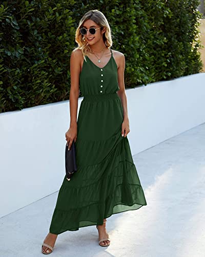 Image of PRETTYGARDEN Women's 2026 Summer Maxi Dress Spaghetti Strap Sleeveless High Waist Beach Vacation Long Sundresses