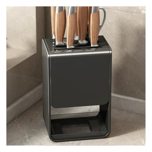 Dxcaicc Kitchen Knife Holder, ABS/Carbon Steel Storage Block with Water Drainage, Countertop/Wall-Mountable Kitchen Storage,Gray,Countertop