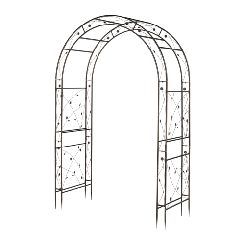 Bonnlo Arco de Jardín Metálico Doble, 212x59x139 cm, Arco para Rosas con Diseño de Hojas en los Laterales, Estructura Resistente para Plantas Trepadoras, Decoración para Boda y Exterior, Color Bronce