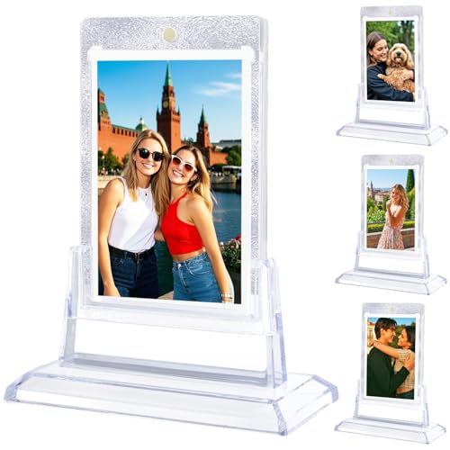 JOUXKOT 4 Pack Magnetic Card Holder for Trading Card, Card Protector Holders with Acrylic Stands Bases, Baseball Card Holder for MTG, Game Cards, Sports Cards, Football Cards Display