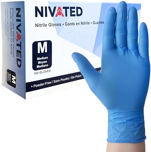 100PCS Nitrile Gloves Medium, Disposable Gloves, Blue, Latex Free & Powder Free, Cooking and Cleaning Gloves for Household and Food Use, Gants jetables