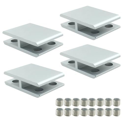 BokWin 4 Pack 180 Degrees Glass Clamp for 5-8mm Thickness Glass, Adjustable Aluminum Alloy Glass Clip Holder Double Side Glass Shelf Support Bracket