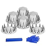 HQALTY 33mm Axle Cover Chrome Pointed Combo Kit Spike Screw-on Lug Nut Covers with 2 Front and 4 Rear Axle Wheel Covers Removable Hub Caps for Semi Truck (Installation Tool Included)
