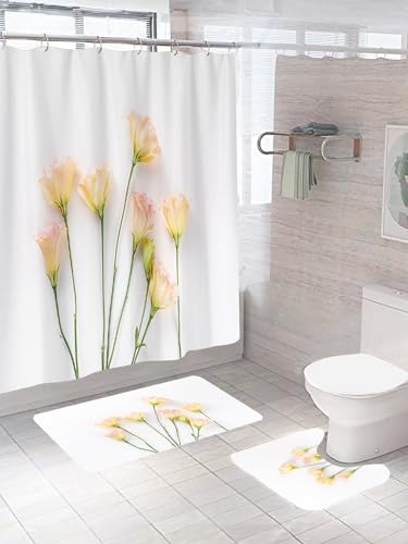 SAVYA HOME Shower Curtain & Bathroom Mat Set, Waterproof Fabric A...