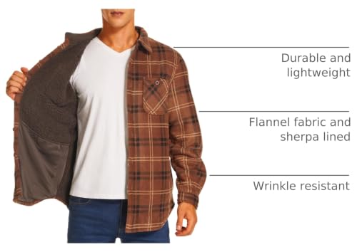 Image of HODOSPORTS Mens Flannel Shirts Jacket Fleece Sherpa Lined Heavyweight Button Down Plaid Shirts Coat Long Sleeve with Pockets