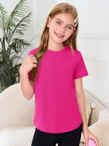 Image of Haloumoning Girls Short Sleeve T Shirts 5-14 Years | Kids Summer, T shirt Girls,Crewneck Tops, Curved Hem Tees,Back to School Summer Tops,Fashion Clothes