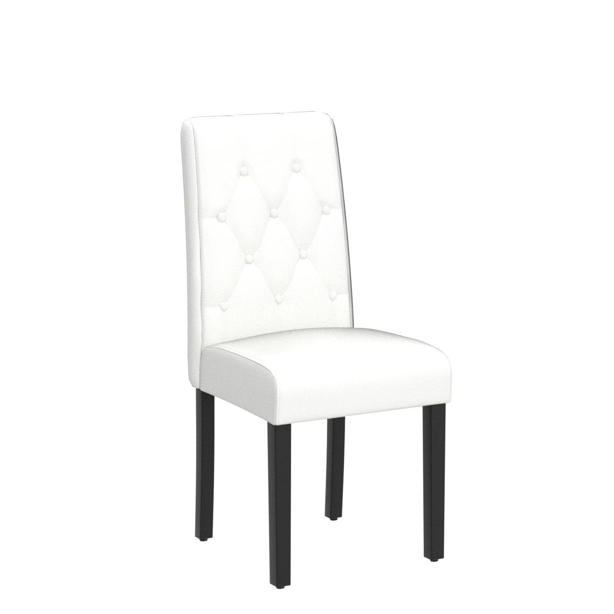 Yaheetech Set 2 Sedie Sala da Pranzo Bianche Moderne Imbottite in Ecopelle con Schienale Alto con Bottoni Imbottiti Gambe in Legno Massello Portata 135 kg