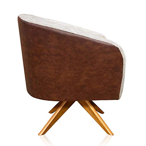 Poltrona Giratória Stella Couro Nozes com Linho Bege - D'Rossi