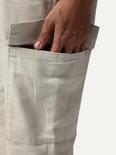 Image of Urbano Fashion Men's Straight Fit Linen Cargo Pants with 6 Pockets
