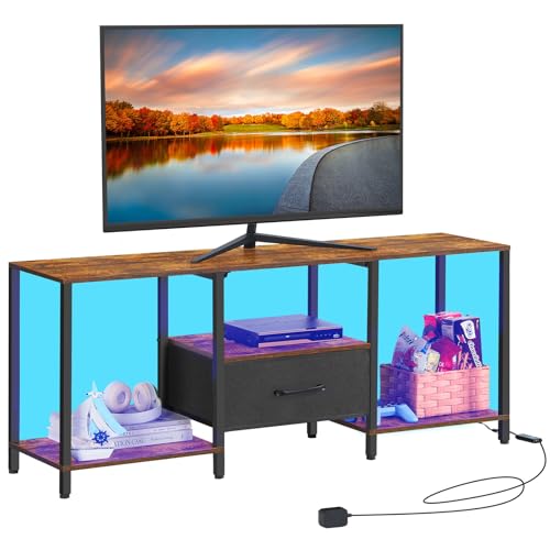 LIANTRAL Black Bedroom TV Stand with Storage Cabinet up to