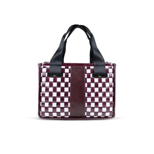 Sac à main tissé brillant en cuir véritable avec poignée en sangle spacieux taille M