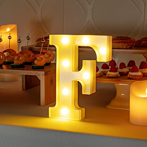 Image of Restaurantware Illumify 6.4 x 1.2 x 8.7 Inch Light Up Letter 1 Durable Marquee LED Light - Letter F Touchproof White Plastic Party Light Keyhole Slot For Parties Weddings Or Special Events