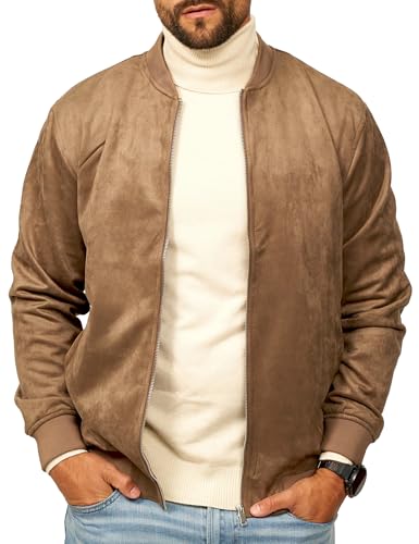 behype. Herren Blouson-Jacke als Weiche Übergangsjacke - Dünne Bomberjacke mit Baseball Stehkragen in Leder-Optik für Männer - Men's Jacket OR_1269-Braun-L