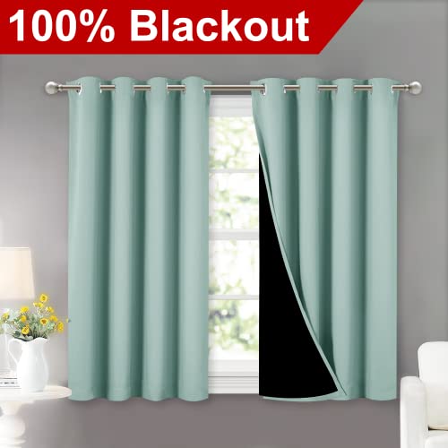 Image of NICETOWN Aqua Blue 100% Blackout Curtains 45 inches Long, 2 Thick Layers Completely Blackout Window Treatment Thermal Insulated Lined Drapes for Small Window (1 Pair, 52 inches Width Each Panel)