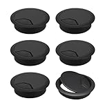 Lotnery 6 Pack 80mm Black Plastic Desk Cable Grommets | Round Wire Organiser Caps for PC Computer Ports, TV Stands & Tabletops | Cable Hole Cover Plug Bushings to Hide Data Cords