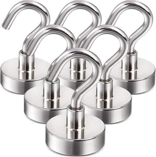 DIYMAG Magnetic Hooks, 30Lbs Strong Heavy Duty Cruise Magnet S-Hooks for Classroom, Fridge, Workplace and Office etc, Screw in Hooks, 6 Pack-Silver