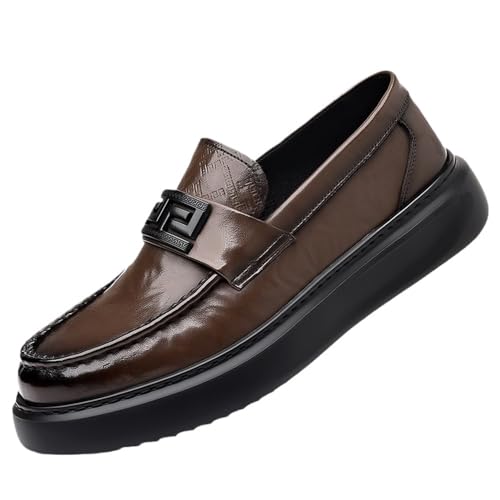 Men's Spring Slip-On Loafers Handmade British Style Business Casual Leather Shoes Thick Sole Height Increasing Comfortable Oxfords
