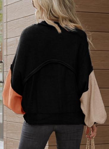 Image of Dokotoo Women's Sweater Tops 2026 Ribbed Knitwear Lantern Pullover Sweater | Fall Winter Outfits,Bell Sleeve,Crewneck,Lightweight Knit Pullover,Soft Comfy Tops,Teacher Vacation