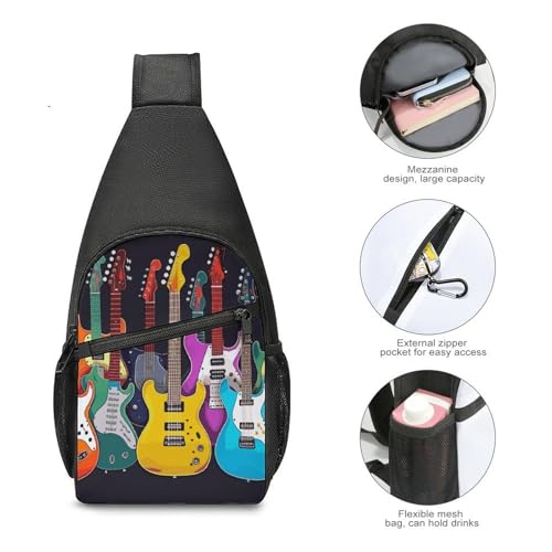 Colorful Guitars Sling Bag Casual Chest Bag Crossbody Shoulder miniatura 5