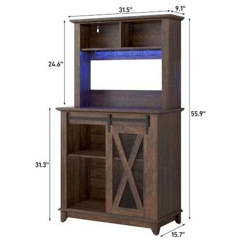 Image of Hlivelood 31.5 inch Wide Farmhouse Coffee Bar Cabinet with LED Light