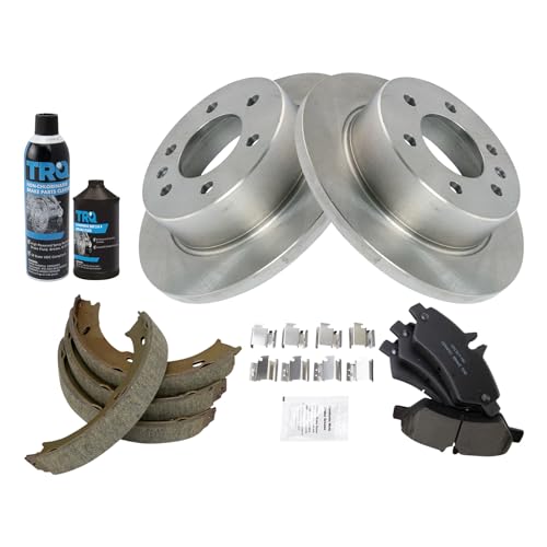 Image of TRQ Rear Brake Pad & Rotor Kit, with Chemical Kit Parking Brake Shoe Set Ceramic Compatible with 2007-2009 Dodge Sprinter 2500 2007-2016 Freightliner 2010-2018 Mercedes-Benz