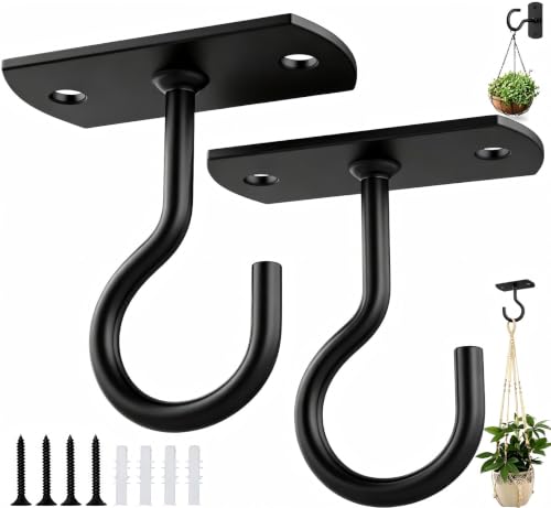 ASZUNE Ceiling Hooks for Hanging Plants 2Pack 2.5in Wall Plant Hooks for Plants Lights Planters Lanterns Hanging Bird Feeders Wind Chimes Indoor&Outdoor Decoration Black