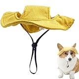 Jorzer   Chapeau de soleil pour chien, bob réglable avec trous d'oreille, protection solaire, velours côtelé, jaune, 3,5 à 7,5 kg