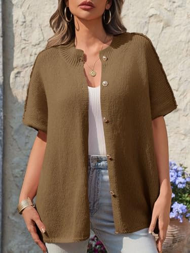 Image of Saodimallsu Womens Short Sleeve Cardigan Sweaters Button Down Lightweight Knit Cardigans