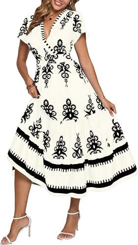 Image of Floral Print Dress for Women Boho Long Dresses Flowy A line Dresses Fit for Office and Casual Vacation Cocktail Party Prom