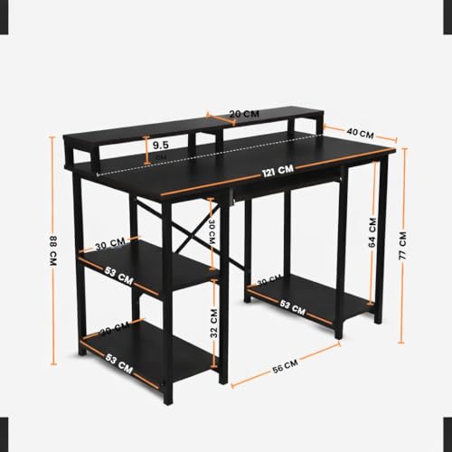 Image of INNOWIN The Woods Computer Table with Keyboard Tray for Home Office, Office Desk with Storage, Engineered Wood Finish Study Writing Computer Laptop Table Desk (Black)