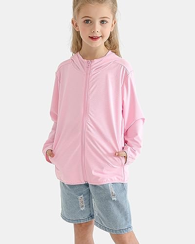 Auranso Kids Zip-Up Hoodie Girls Boys UPF50+ Sun Protection Jacket Hooded Cooling Shirt2