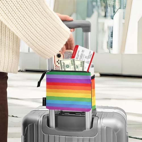 Image of Luggage Cup Holder for Suitcases Free Hands Suitcase Cup Holder Travel Luggage Drink Holder Portable Luggage Cup Caddy Bag Carrier with Handle Vibrant Colorful Stripes