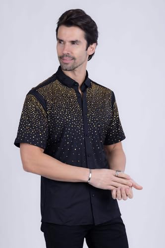 Barabas Men's Rhinestones Button Down Short Sleeve Shirts 4SST062