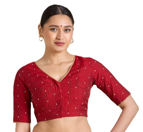 Image of Studio Shringaar Women's Handloom Cotton Silk Readymade Saree Blouse