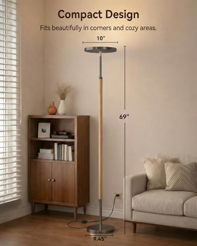 Image of JOOFO Wood LED Torchiere Floor Lamp with Remote, 3000LM Dimmable
