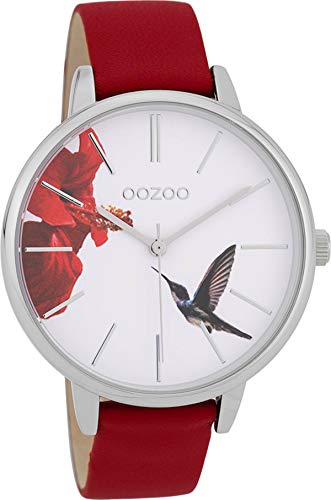Preisvergleich Produktbild Oozoo Damenuhr mit Lederband 42 MM Vogel Blume / Rot C9762