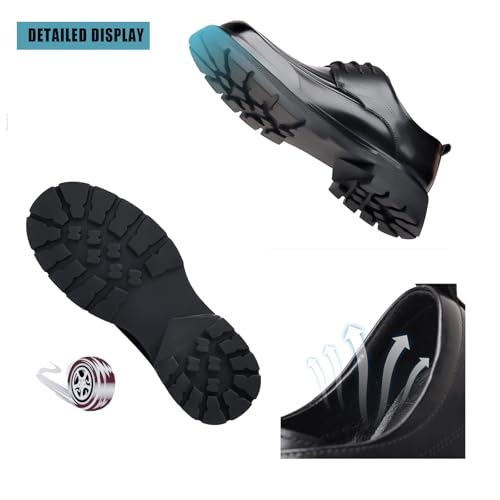 Men's Genuine Leather Platform Chunky Heel Oxford Shoes Classic Casual Lace Up Round Toe Lug Sole Dress Derby Shoes Work Office Business Height-Increasing Shoes4