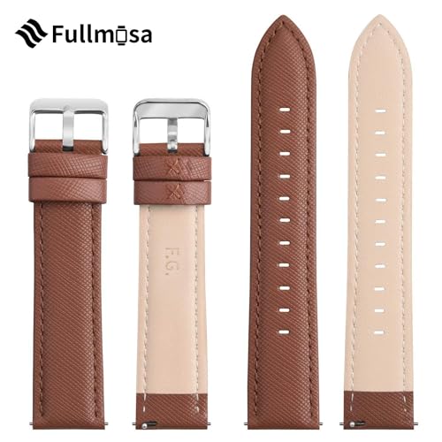Image of Fullmosa Leather Watch Band 14mm 16mm 18mm 20mm 22mm 24mm, Soft Genuine Leather, Quick Release Replacement Watch Strap for Women and Men, Brown+silver buckle, 20MM, Classic
