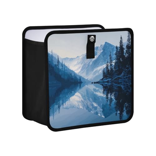 Image of Car Trash Can Organizer Bin with Adjustable Strap for Back Front Seat Console Waterproof Leakproof Collapsible Portable 11 Inch Winter Blue Mountain and Mirrored Lake