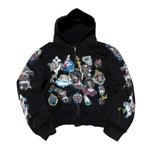 Grunge Vintage Clothes Y2k Zip Up Hoodie Streetwear Men Women Graphic Oversized Rapper Hooded Sweatshirts