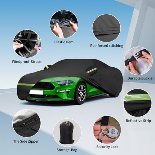 Waterproof Car Covers Fit for 1994-2023 Mustang GT/Cobra/Shelby/Bullitt/ECOBOOST(Black) Custom Heavy Duty Waterproof All Weather Protection Outdoor by ATBKJ - Image 2