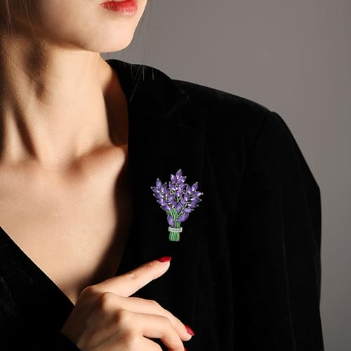 Image of GBAHFY Lavender Flower Brooch Crystal Rhinestone Glass Tulip Bouquet Brooch Lapel Pin Fashion Elegant Accessories Wedding Party Jewelry Gift for Women