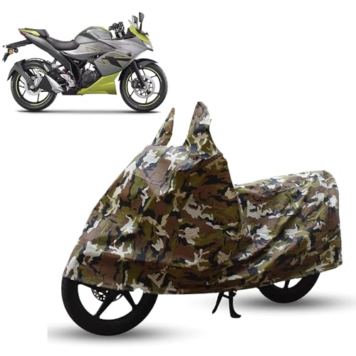 Image of Sulfar Bike Cover for Suzuki Gixxer 150 (Standard /SF (Faired)) | Waterproof, Dustproof & UV Protected | All Weather Two Wheeler Cover (Army Green) New 2026 Variants